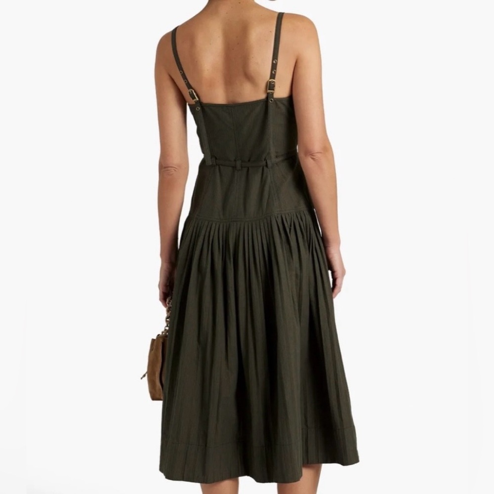 NWOT ULLA JOHNSON Cleo Midi Dress Pleated Green Vacation Holiday Summer Resort 4 - Picture 3 of 11